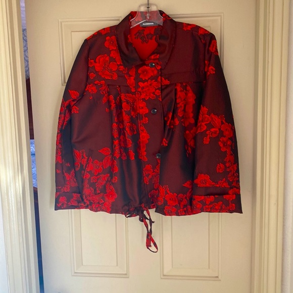 Alembika Brianne Bomber Jacket red floral women’s size 1 (small) runs big - Picture 1 of 5